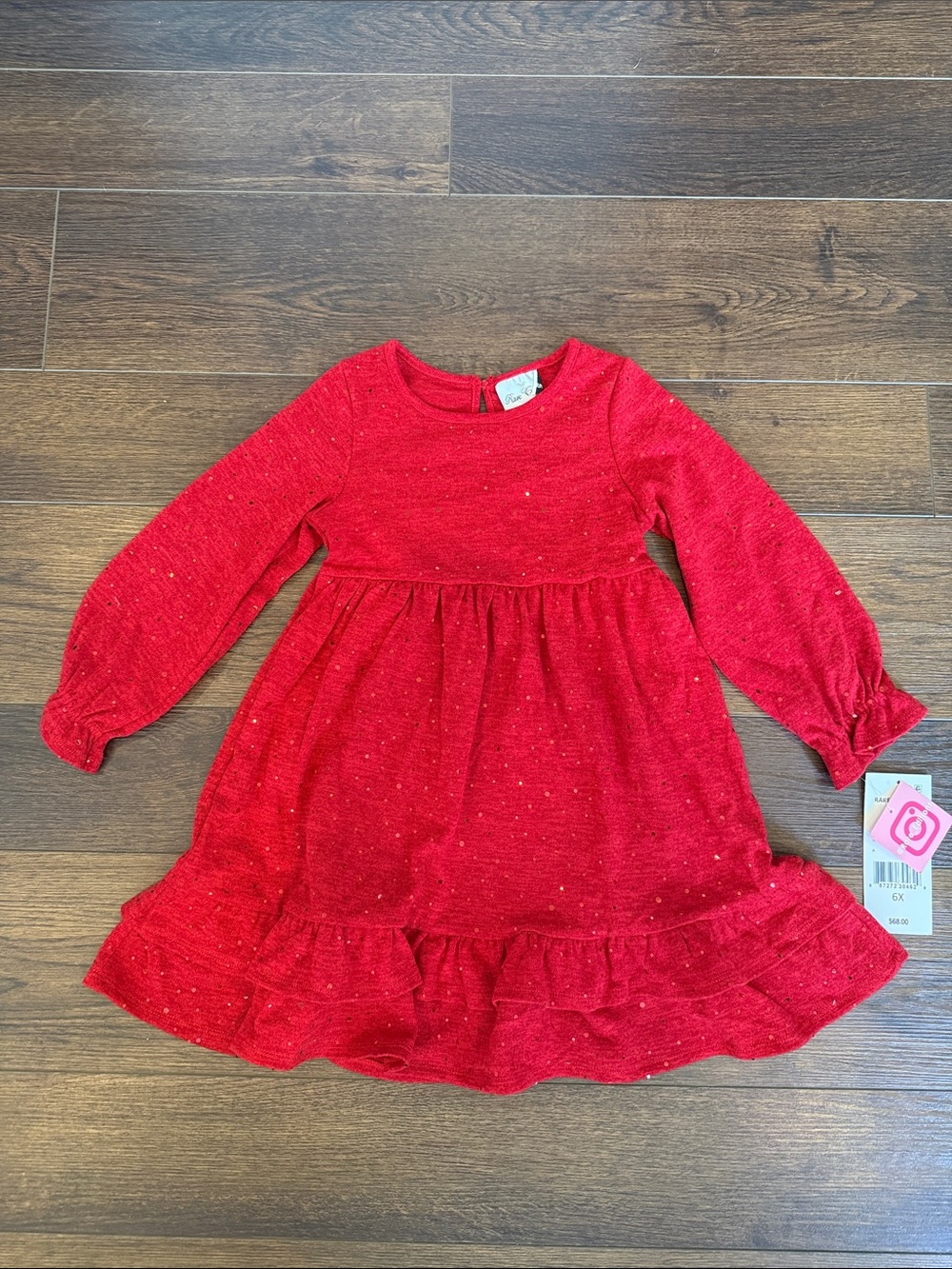 Rare Editions Red Long-Sleeve Knit Ruffle Hem Dress
